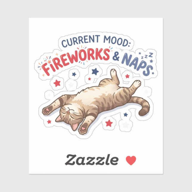 Current Mood Fireworks and Naps Patriotic Cat (Sheet)