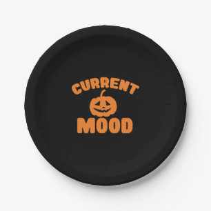 Current mood funny pumpkin halloween paper plate