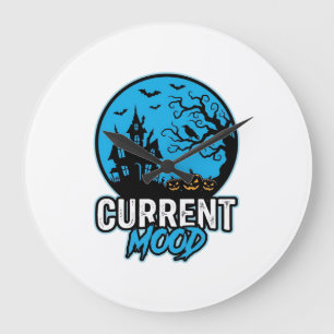 Current Mood Halloween Vintage Engraving Vector_1 Large Clock