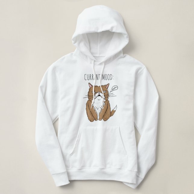 Current Mood Meh Funny Grumpy Cat Drawing Hoodie (Design Front)
