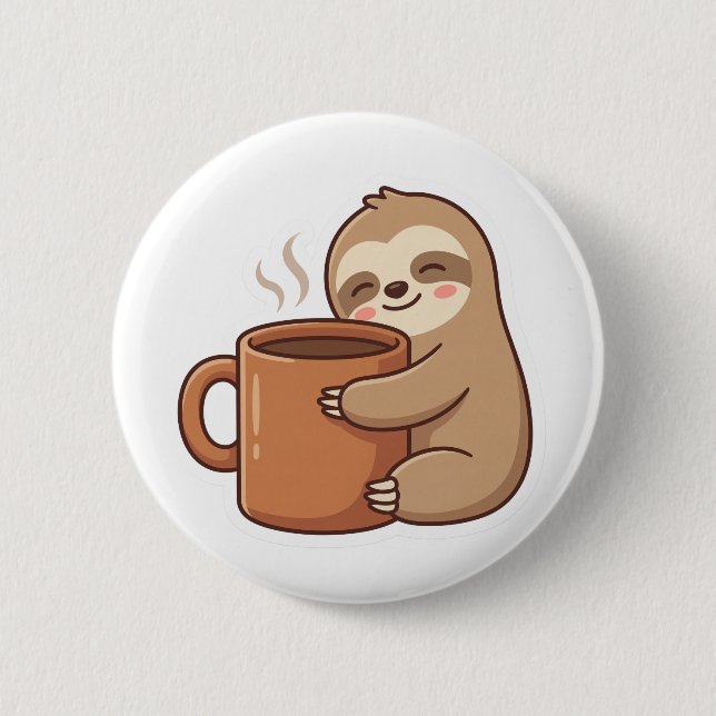 Current Mood Sloth Coffee Pin Button (Front)