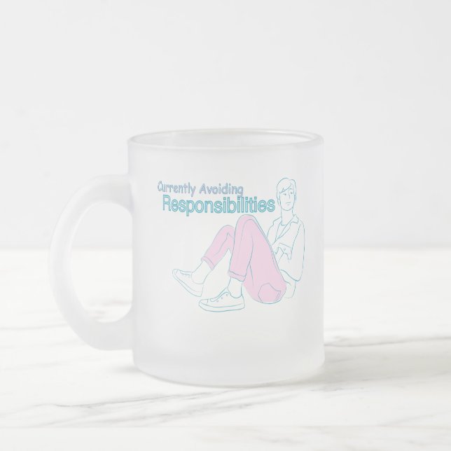 Currently Avoiding Responsibilities | Funny Minima Frosted Glass Coffee Mug (Left)