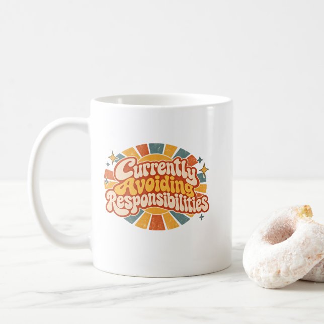 Currently Avoiding Responsibilities Funny Retro  Coffee Mug (With Donut)