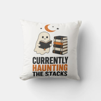 Currently Haunting the Stacks Ghost Reading Books Cushion