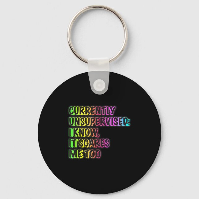 Currently Unsupervised Funny Quote Humor Sarcastic Key Ring (Front)
