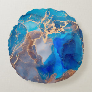 Currents of translucent hues, snaking metallic swi round cushion
