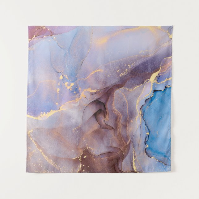 Currents of translucent hues, snaking metallic swi tapestry (Front)