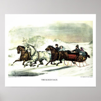 Currier & Ives Lithograph: The Sleigh Race Poster