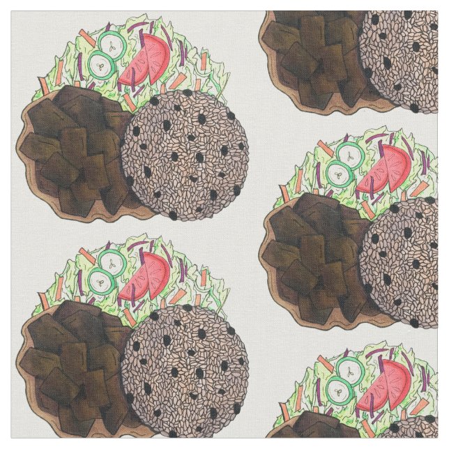 Curry Goat Rice and Peas Jamaican Caribbean Food Fabric (Close Up)