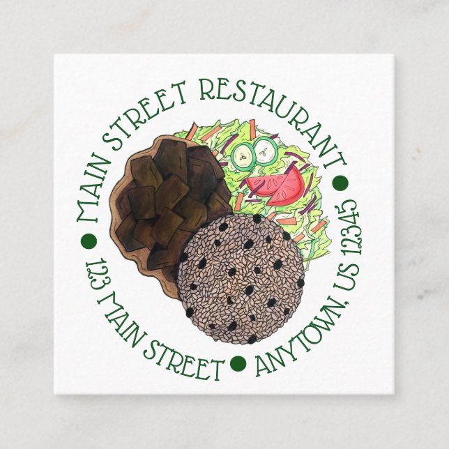 Curry Goat Rice and Peas Jamaican Food Restaurant Square Business Card (Front)