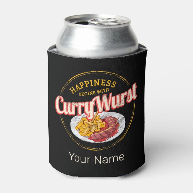Currywurst Retro Sausage Vintage French Fries Can Cooler (Can Front)
