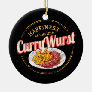 Currywurst Retro Sausage Vintage French Fries Ceramic Tree Decoration
