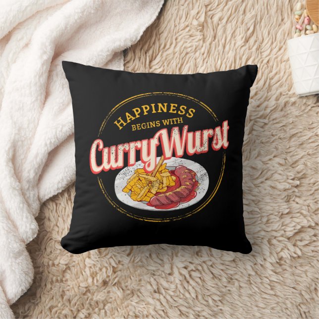 Currywurst Retro Sausage Vintage French Fries Cushion (Blanket)