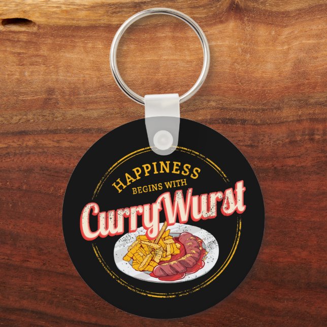 Currywurst Retro Sausage Vintage French Fries Key Ring (Front)