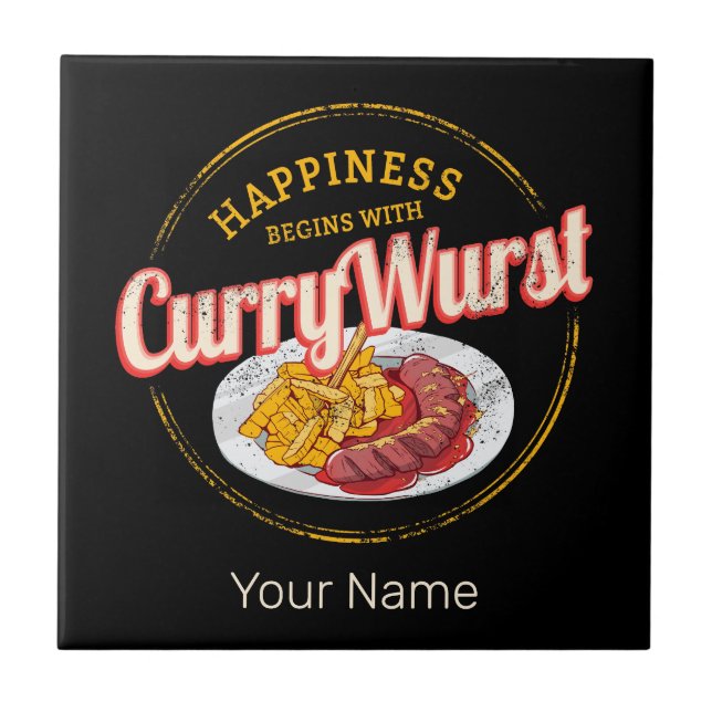 Currywurst Retro Sausage Vintage French Fries Tile (Front)