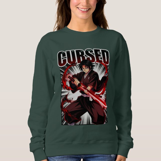 Cursed – Dark Anime Style Katana Warrior Graphic  Sweatshirt (Front)