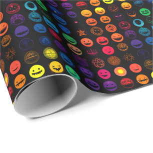 Cursed Emoji Chaos - Neon Horror Faces Wrapping Paper