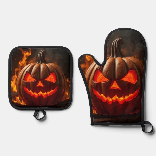 Cursed Jack-O-Lantern Hellfire Oven Mitt Set (Front)