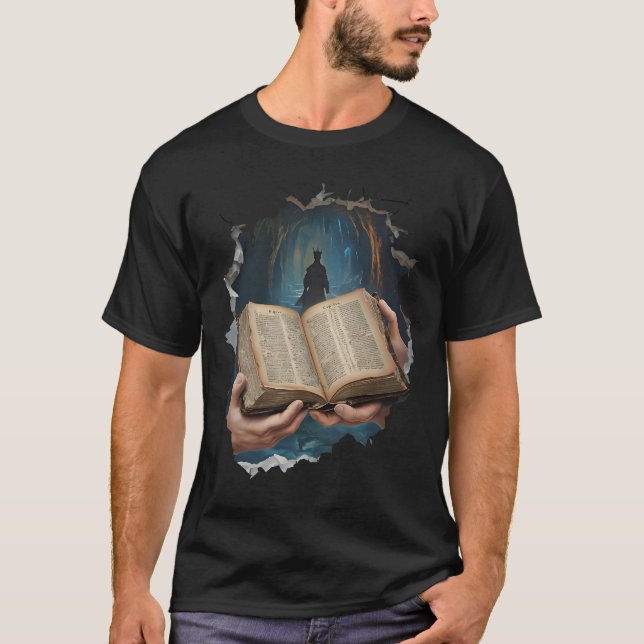 Cursed Library Horror T-Shirt – Gothic Fantasy Art (Front)