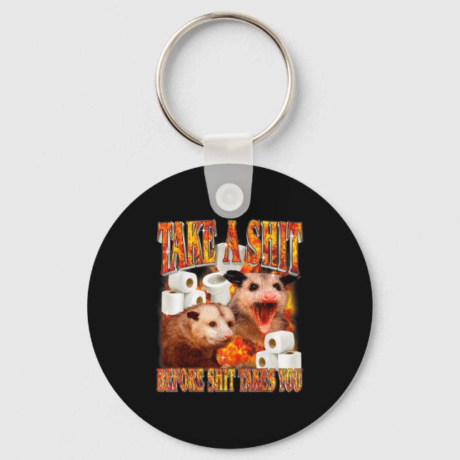 Cursed opossum inappropriate sarcastic humor key ring (Front)