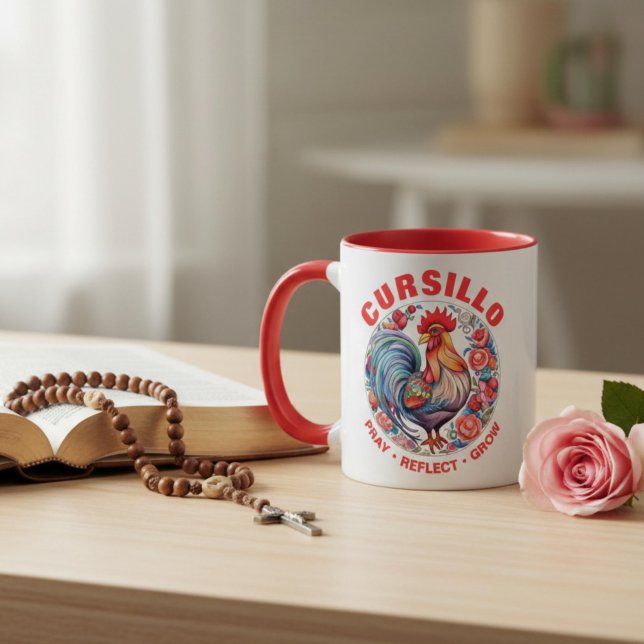 Cursillo Colourful Rooster Pray Reflect Grow Mug (Creator Uploaded)