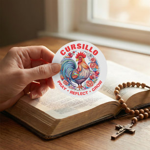 Cursillo Rooster with Roses Pray Reflect Grow Classic Round Sticker