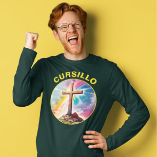 Cursillo Wood Cross With Rainbow and Clouds T-Shirt