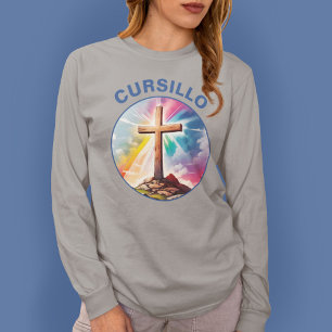 Cursillo Wood Cross With Rainbow and Clouds T-Shirt