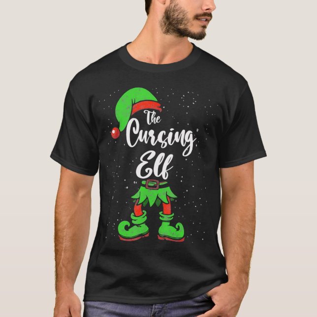 Cursing Elf Matching Family Christmas Pajama Costu T-Shirt (Front)