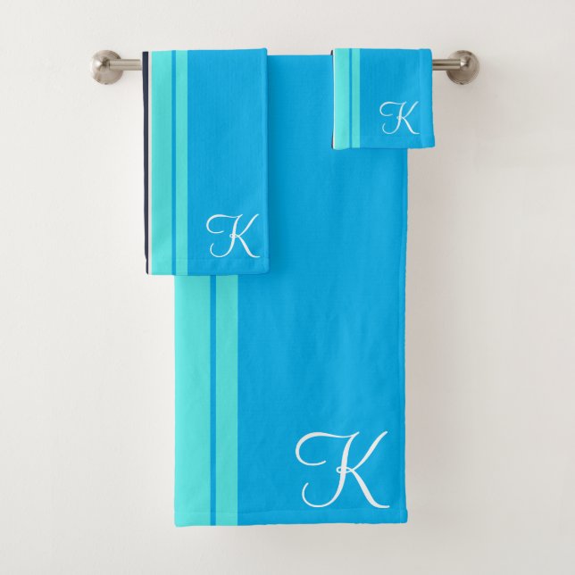 Cursive Blue Aesthetic Custom Nautical Design Bath Towel Set (Insitu)