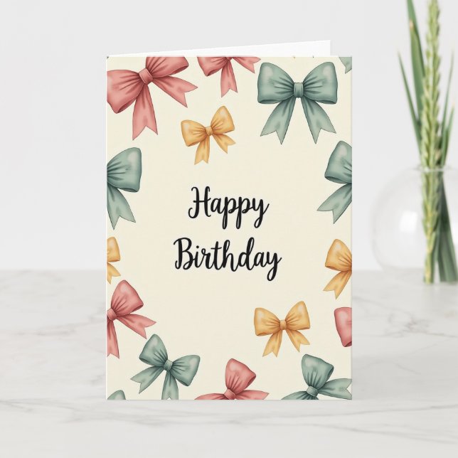 Cursive Bows Birthday Card (Front)