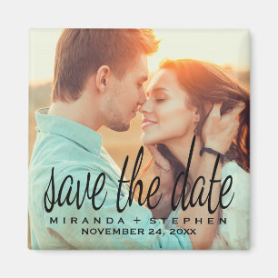 Cursive Chic Save the Date Wedding Photo Magnet