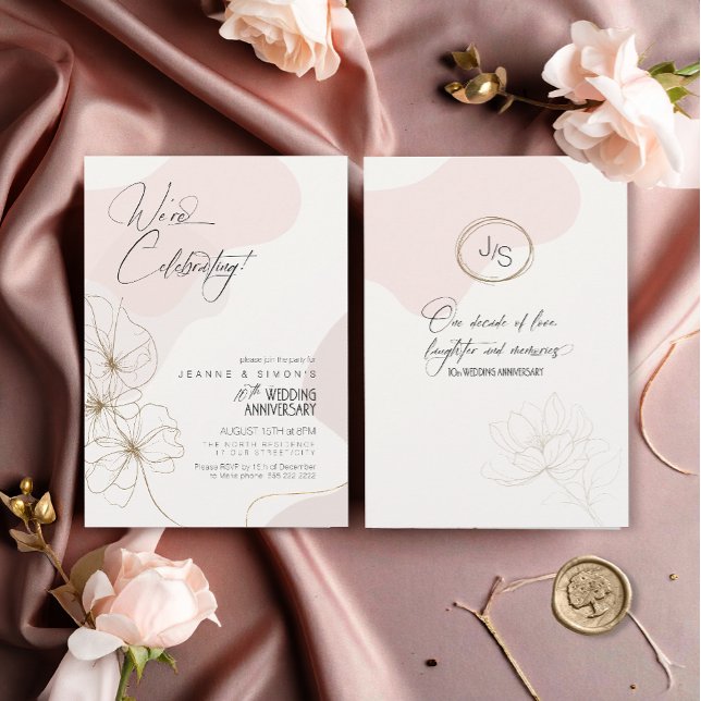 Cursive Floral 10th Anniversary Blush ID1168 Invitation (Creator Uploaded)
