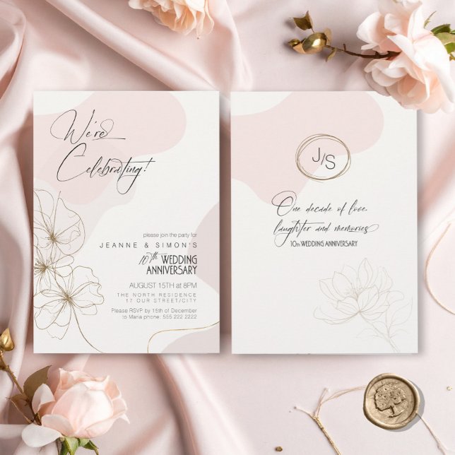 Cursive Floral 10th Anniversary Blush ID1168 Invitation (Creator Uploaded)