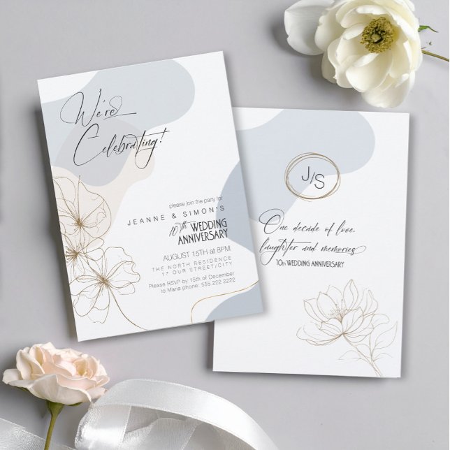 Cursive Floral 10th Anniversary Dusty Blue ID1168 Invitation (Creator Uploaded)