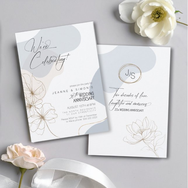 Cursive Floral 20th Anniversary Dusty Blue ID1168 Invitation (Creator Uploaded)