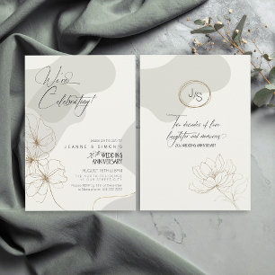 Cursive Floral 20th Anniversary Neutrals ID1168 Invitation