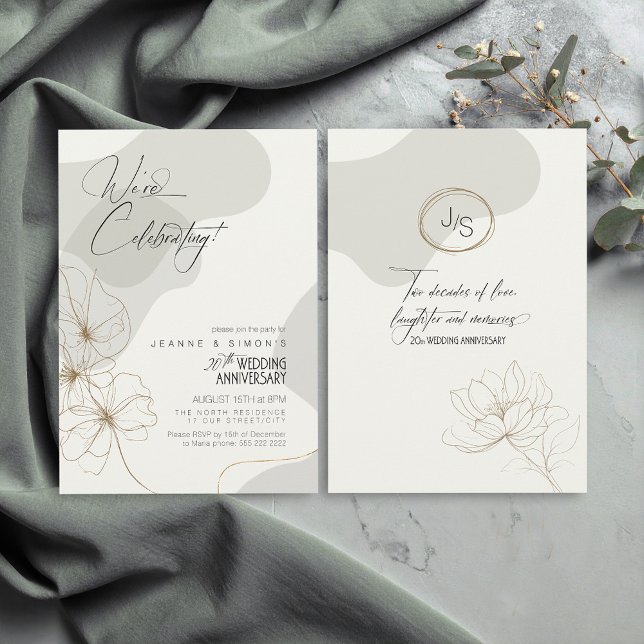 Cursive Floral 20th Anniversary Neutrals ID1168 Invitation (Creator Uploaded)