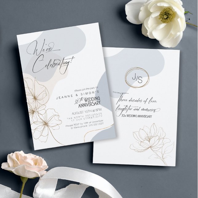 Cursive Floral 30th Anniversary Dusty Blue ID1168 Invitation (Creator Uploaded)