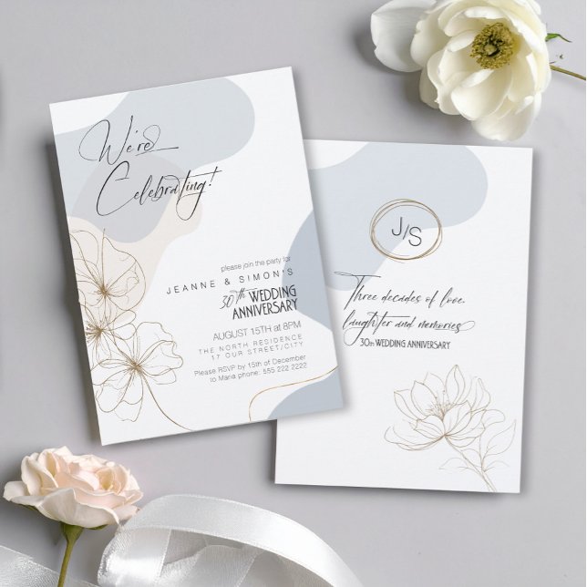 Cursive Floral 30th Anniversary Dusty Blue ID1168 Invitation (Creator Uploaded)