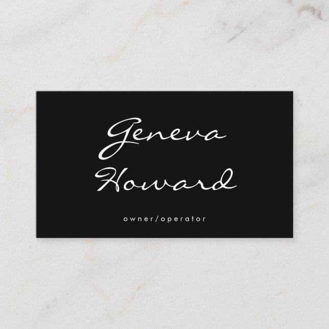 Cursive Font | Minimalist Black Business Card (Front)