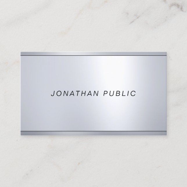 Cursive Font Silver Metallic Look Elegant Template Business Card (Front)