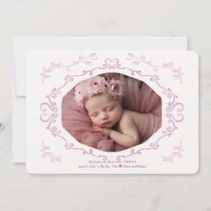 Cursive Frame Photo Birth Announcement