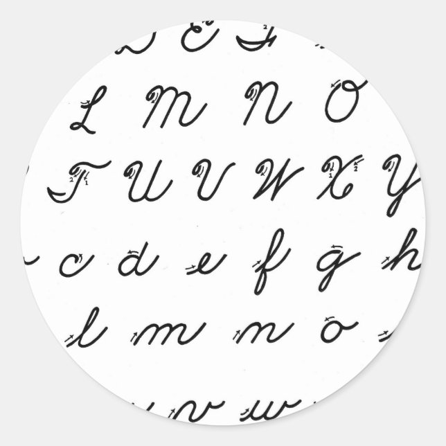 cursive handwriting chart classic round sticker (Front)
