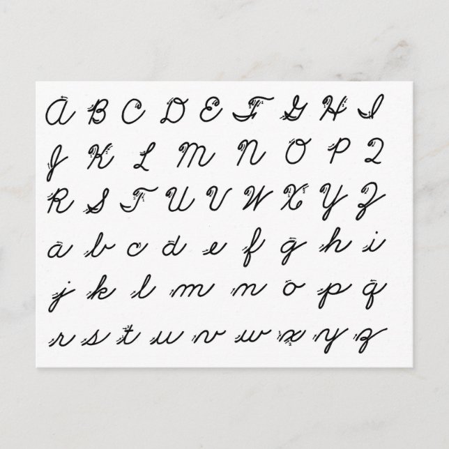 cursive handwriting chart postcard (Front)