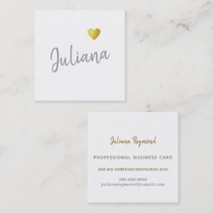 cursive handwritten feminine love heart on white square business card