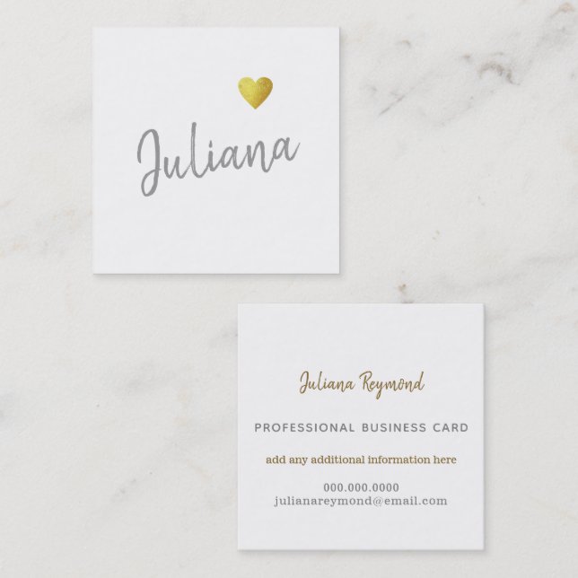 cursive handwritten feminine love heart on white square business card (Front/Back)