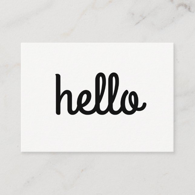 Cursive Hello Minimalist Font Business Card (Front)