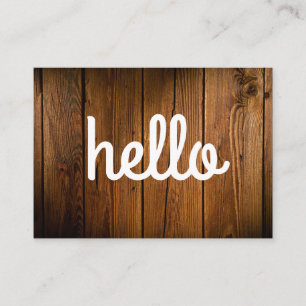 Cursive Hello Wood Panel Business Card
