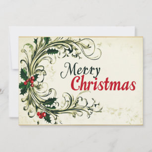 Cursive Merry Christmas with Greenery Holiday Card